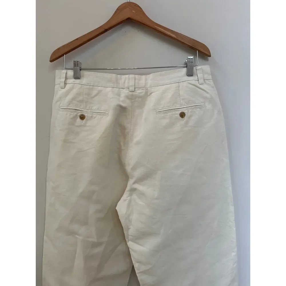 J Crew Cream Beige Linen Blend Pants Straight Leg 35/30 Casual Preppy Classic